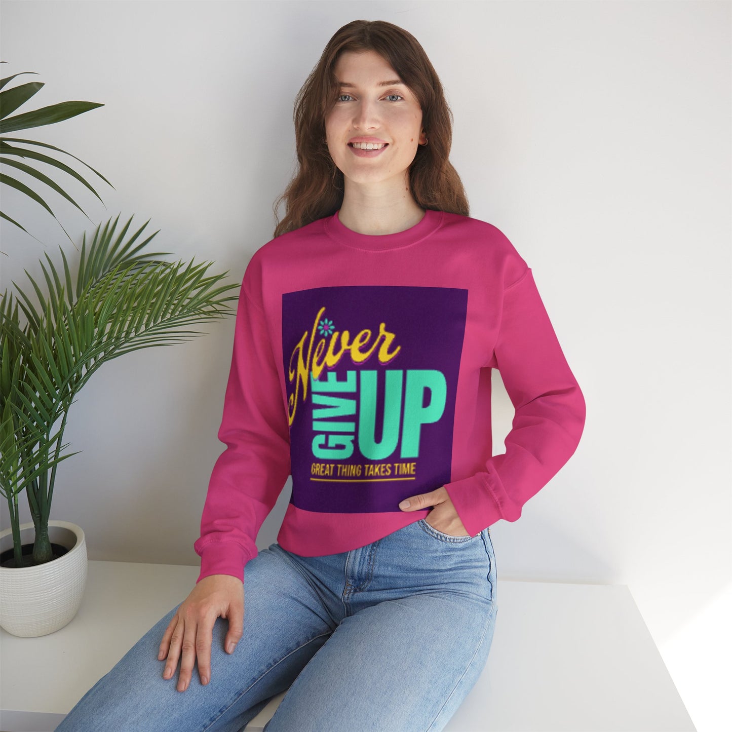 NEVER GIVE UP-Unisex Heavy Blend™ Crewneck Sweatshirt