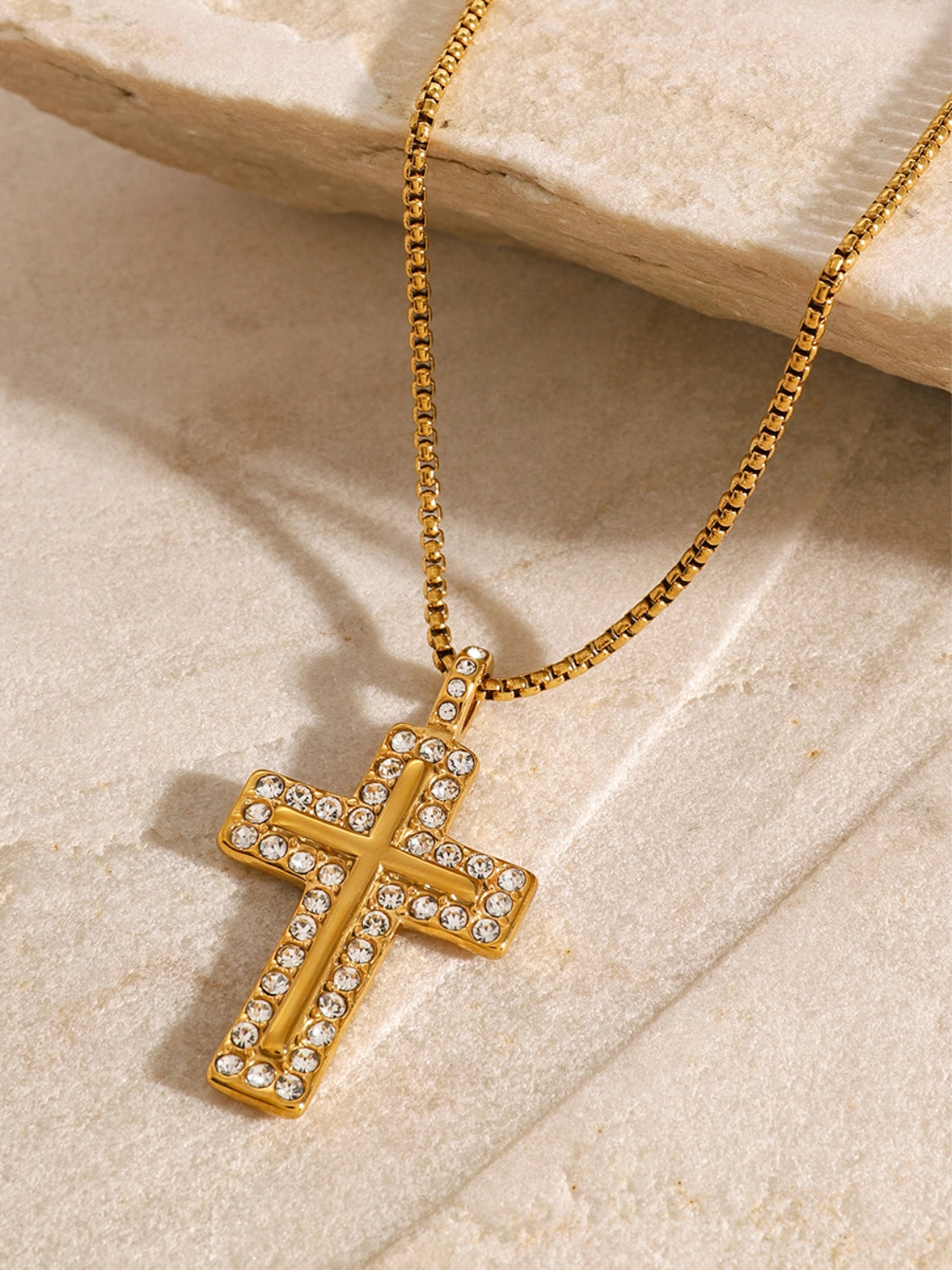 18K Gold-Plated Inlaid Zircon Cross Necklace